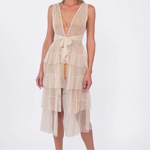 Acqua De Luxe Golden Beige Buzios Shimmer Dress, Size Medium
